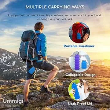 Ummigi Collapsible Water Bottles，2 pack BPA Free Travel Silicone Water Bottle with Carabiner，17oz Reusable Foldable Lightweight Portable Sports Water Bottle for Travel Gym Camping Hiking