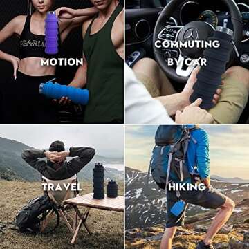 Ummigi Collapsible Water Bottles，2 pack BPA Free Travel Silicone Water Bottle with Carabiner，17oz Reusable Foldable Lightweight Portable Sports Water Bottle for Travel Gym Camping Hiking