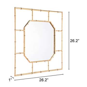 Zuo Bamboo Square Mirror in Gold for Modern Decor