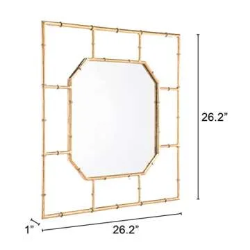 Zuo Bamboo Square Mirror in Gold for Modern Decor