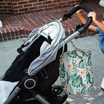 Pedobi 2 Packs Reusable Cloth Diaper Wet Dry Bags - Large Hanging Wet Bags with Buttons for Stroller - Waterproof Pod Cloth Diaper Bag - Washable Wet Bag for Diapers, Travel, Pool (Flower)