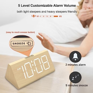 DreamSky Wooden Alarm Clock - Stylish & Functional
