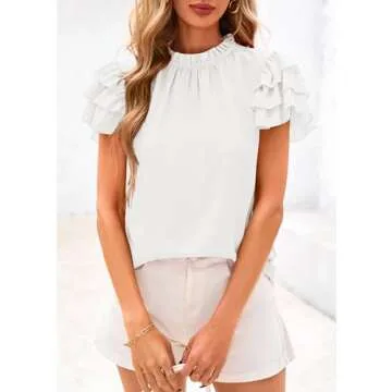 KIRUNDO Womens Blouse Stylish Ruffle Mock Neck Tops