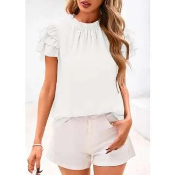 KIRUNDO Womens Blouse Stylish Ruffle Mock Neck Tops