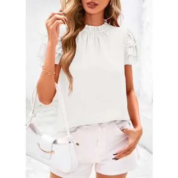 KIRUNDO Womens Blouse Stylish Ruffle Mock Neck Tops