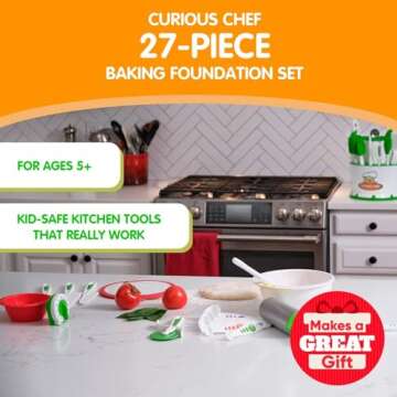 Curious Chef 27-Piece Kitchen Foundation Kit for Kids, includes Real Cooking and Baking Tools, Dishwasher Safe and Made with BPA-Free Plastic