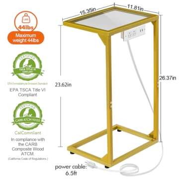 C Shaped Side Table with USB Port and Outlets