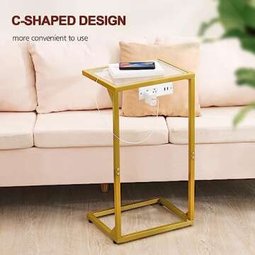 C Shaped Side Table with USB Port and Outlets