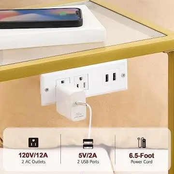 C Shaped Side Table with USB Port and Outlets