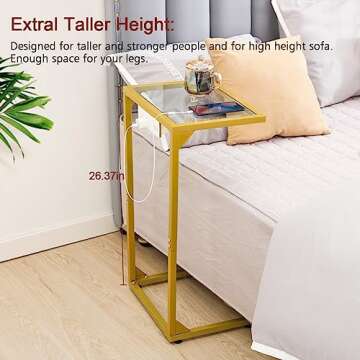 C Shaped Side Table with USB Port and Outlets