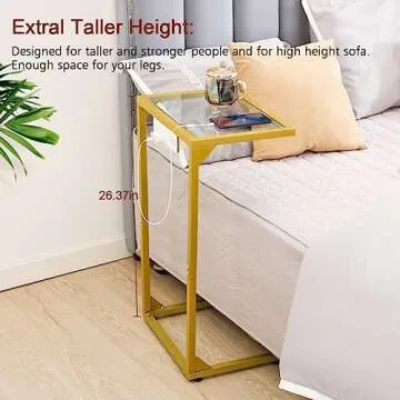 C Shaped Side Table with USB Port and Outlets