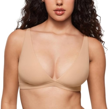 INLYRIC Women's Inbarely Soft Plunge Bralette - Chic Deep V Comfort in Warm Beige