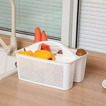 UUJOLY Plastic Portable Shower Caddy Basket Bucket, Cleaning Shower Basket with Handle Compartments Storage Basket Organizer for Bathroom Kitchen College Dorm Sink, White