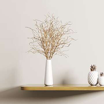 Firlar 5 PCS Gold Sparkle Curly Ting Branch, 21in Glitter Ting Vase Filler Wedding Bouquet Artificial Floral Flower Stub Stem for DIY Bride Bouquet, Wedding Party Table Centerpiece Decor