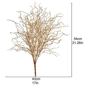 Firlar 5 PCS Gold Sparkle Curly Ting Branch, 21in Glitter Ting Vase Filler Wedding Bouquet Artificial Floral Flower Stub Stem for DIY Bride Bouquet, Wedding Party Table Centerpiece Decor