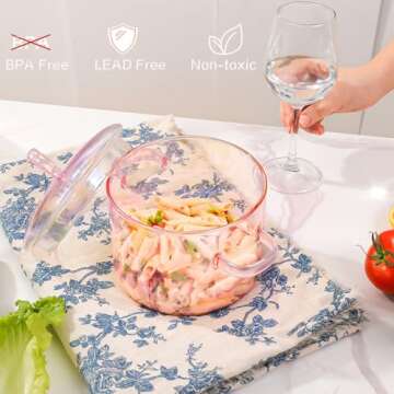 Pink Glass Pot, 1.5L(51oz) Simmer Pot, Glass Pots for Cooking on Stove, Glass Cooking Pot, Glass Simmer Pot for Stove Top,Heat Resistant Borosilicate Glass,Homemade Potpourri, Soups,Pasta