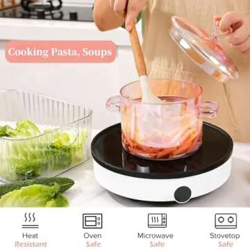 Pink Glass Pot, 1.5L(51oz) Simmer Pot, Glass Pots for Cooking on Stove, Glass Cooking Pot, Glass Simmer Pot for Stove Top,Heat Resistant Borosilicate Glass,Homemade Potpourri, Soups,Pasta