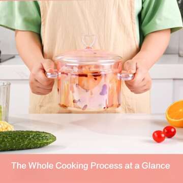 Pink Glass Pot, 1.5L(51oz) Simmer Pot, Glass Pots for Cooking on Stove, Glass Cooking Pot, Glass Simmer Pot for Stove Top,Heat Resistant Borosilicate Glass,Homemade Potpourri, Soups,Pasta