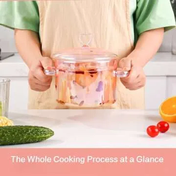 Pink Glass Pot, 1.5L(51oz) Simmer Pot, Glass Pots for Cooking on Stove, Glass Cooking Pot, Glass Simmer Pot for Stove Top,Heat Resistant Borosilicate Glass,Homemade Potpourri, Soups,Pasta