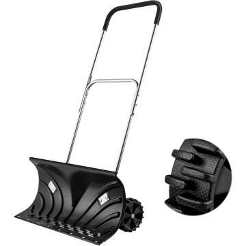 ORIENTOOLS Snow Shovel with Wheels for Driveway, Heavy Duty Snow Pusher with 6" Wheels and 26" Wide ...