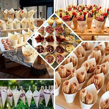 Gere Disposable Wood Charcuterie Cones Plates, Large 7.1 inches Tall x 2.75 inches Dia - 100 Pieces, for Appetizers, Charcuterie, Parties, Catering Events, Wooden Disposable Bowls