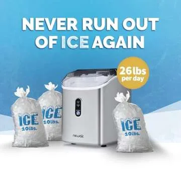 Newair Nugget Countertop Ice Maker Machine | 26 lbs. | Sonic Ice Maker in Stainless Steel, Self-Cleaning Function, Refillable Water Tank, Perfect Canes Ice for Kitchens, Offices, Home Coffee Bars