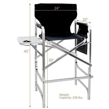 Aluminum Director's Chair with Side Table - Black, Versatile & Portable