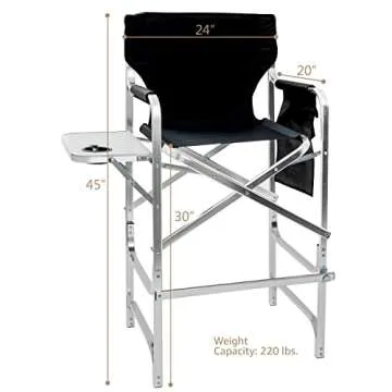 Aluminum Director's Chair with Side Table - Black, Versatile & Portable