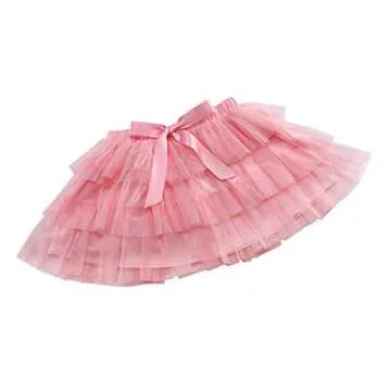 Littleforbig Women's Mesh Tulle Puffy Petticoat Tutu Ballet Bubble Short Ballerina Skirt Pink S