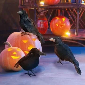 GCNBCNB 6 Pack Halloween Crow Decorations - Realistic Black-Feathered Crows Halloween Decorations, Halloween Crows and Ravens Decor,Scary Black Ravens Birds for Indoor Outdoor Decorations