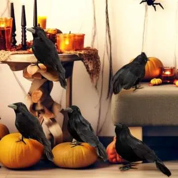 GCNBCNB 6 Pack Halloween Crow Decorations - Realistic Black-Feathered Crows Halloween Decorations, Halloween Crows and Ravens Decor,Scary Black Ravens Birds for Indoor Outdoor Decorations