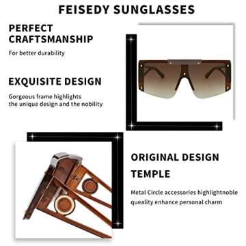FEISEDY Women Sunglasses, Oversized Square Flat Top Shield Shades for Men B4060