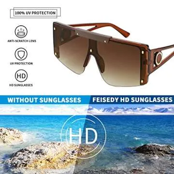 FEISEDY Women Sunglasses, Oversized Square Flat Top Shield Shades for Men B4060