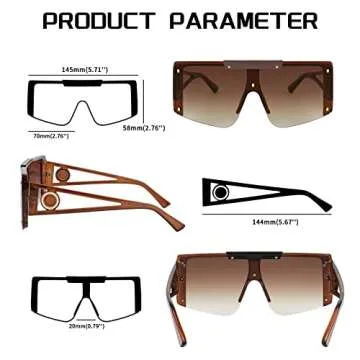 FEISEDY Women Sunglasses, Oversized Square Flat Top Shield Shades for Men B4060