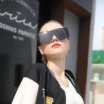 FEISEDY Women Sunglasses, Oversized Square Flat Top Shield Shades for Men B4060