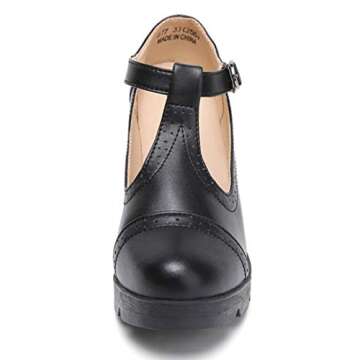 DADAWEN Women's Classic T-Strap Platform Mid-Heel Square Toe Oxfords Dress Shoes Black US Size 6