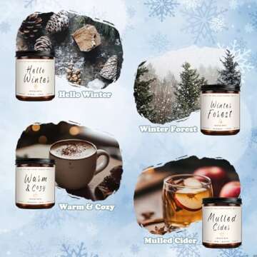Winter Candle Set | 4pack Winter Scented Candles for Home - Winter Holiday Candle Set, Soy Candles f...