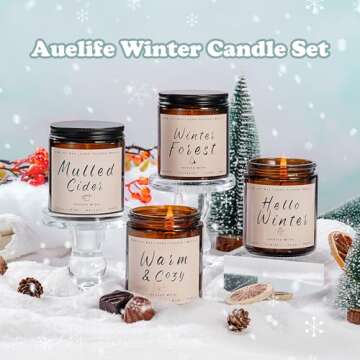 Winter Candle Set | 4pack Winter Scented Candles for Home - Winter Holiday Candle Set, Soy Candles for Home Scented - Winter Gifts - Winter Scents of Hello Winter/Forest/Mulled Cider/Warm