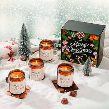 Winter Candle Set | 4pack Winter Scented Candles for Home - Winter Holiday Candle Set, Soy Candles for Home Scented - Winter Gifts - Winter Scents of Hello Winter/Forest/Mulled Cider/Warm