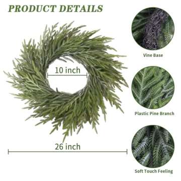 Artgar 26" Christmas Wreath, Large Pine Wreath, Christmas Wreaths for Front Door, Artificial Green C...