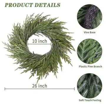 Artgar 26" Christmas Wreath, Large Pine Wreath, Christmas Wreaths for Front Door, Artificial Green Christmas Pine Wreath for Home Indoor Outdoor Decor for Walls Windows Porches Farmhouse Decor