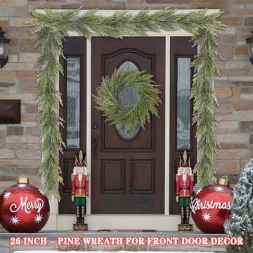Artgar 26" Christmas Wreath, Large Pine Wreath, Christmas Wreaths for Front Door, Artificial Green Christmas Pine Wreath for Home Indoor Outdoor Decor for Walls Windows Porches Farmhouse Decor