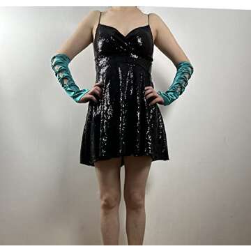 bmactosh Women's Long Opera Party Gloves Long Satin Gloves Evening Party Stage 1920s Gloves Turquoise