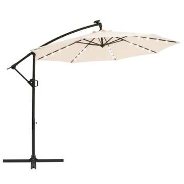 wikiwiki 10 FT Cantilever Patio Umbrellas Outdoor Offset Umbrella w/ 36 Month Fade Resistance Recycled Fabric, 6-Level 360°Rotation Aluminum Pole for Deck Pool Garden, Cream