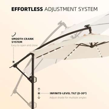 wikiwiki 10 FT Cantilever Patio Umbrellas Outdoor Offset Umbrella w/ 36 Month Fade Resistance Recycled Fabric, 6-Level 360°Rotation Aluminum Pole for Deck Pool Garden, Cream