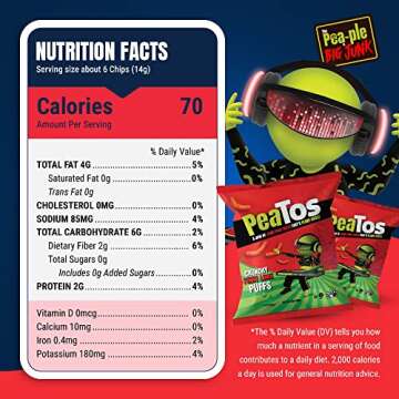PeaTos Crunchy Fiery Lime Puffs Snacks: Plant-Based Snack with Powerful Peas: Gluten-Free, Vegan, Da...