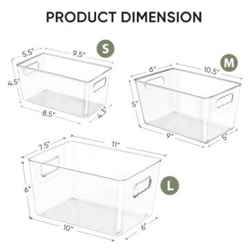BALEINE 8PK PET Plastic Storage Bins, Fridge Space Saving Organizer, BPA Free Pantry Storage, Cabinet Organizers, Cleaning Supply Storage Bins (8PK)