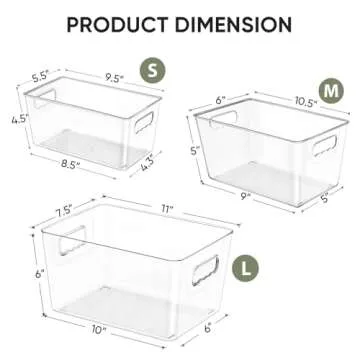 BALEINE 8PK PET Plastic Storage Bins, Fridge Space Saving Organizer, BPA Free Pantry Storage, Cabinet Organizers, Cleaning Supply Storage Bins (8PK)