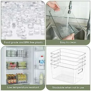 BALEINE 8PK PET Plastic Storage Bins, Fridge Space Saving Organizer, BPA Free Pantry Storage, Cabinet Organizers, Cleaning Supply Storage Bins (8PK)