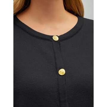 EFAN Womens Cropped Cardigan Sweaters 2024 Fall Trendy Lightweight Knit Tweed Blazer Jackets Dressy Casual Fashion Cashmere Outfits Cute Clothes Black L